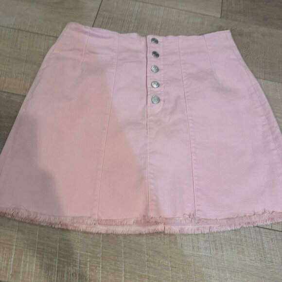 Pink Button-Front Frayed Hem Mini Skirt Harper Heritage By Francescas Size L - Picture 2 of 7